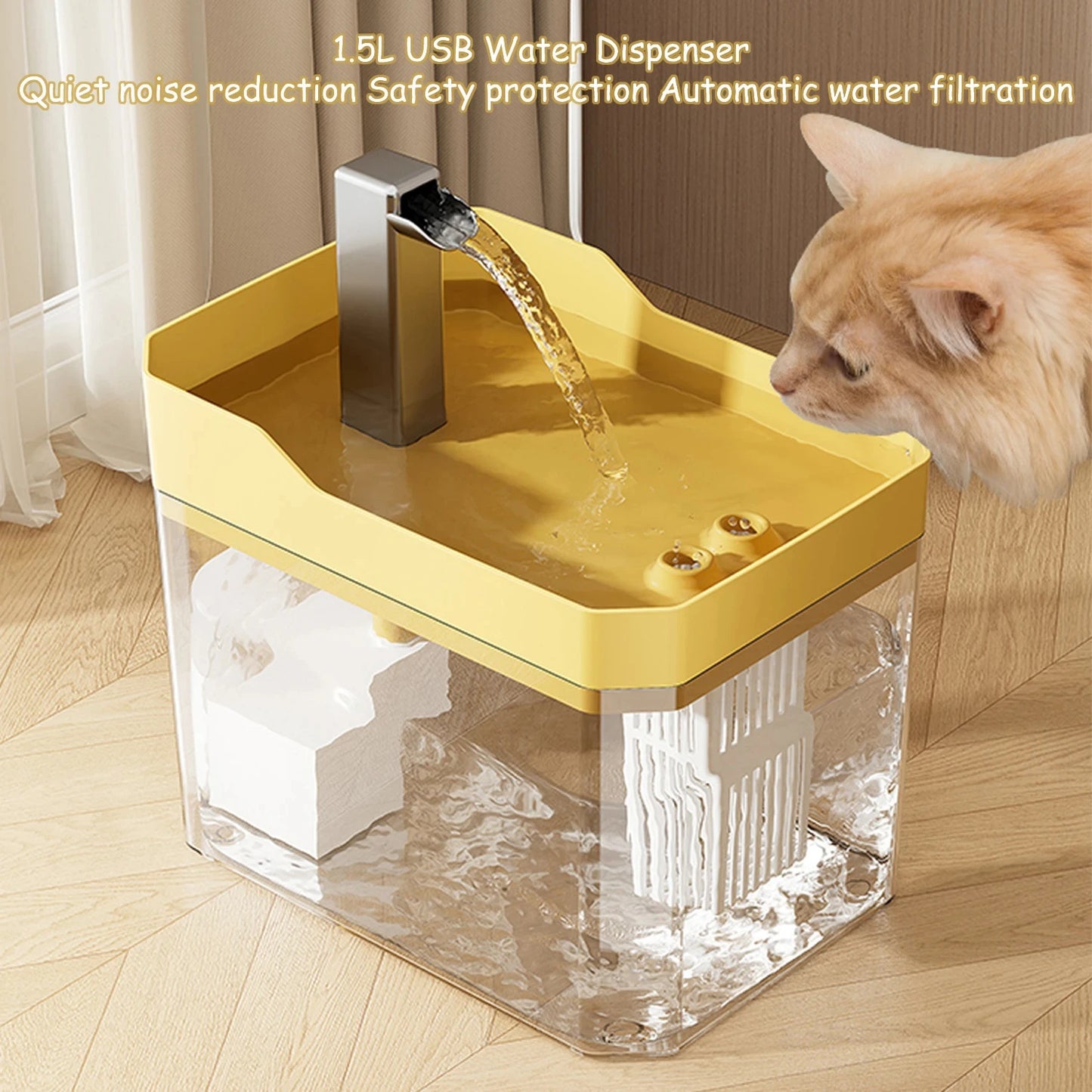 Fuente de agua para gatos, filtro automático, bebedero transparente para gatos, USB, antiseco, filtrado recircular, dispensador de agua con bomba
