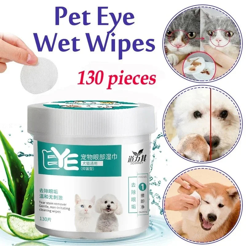 Paquete de 130 toallitas para perros y gatos – Limpieza suave y cuidado ocular