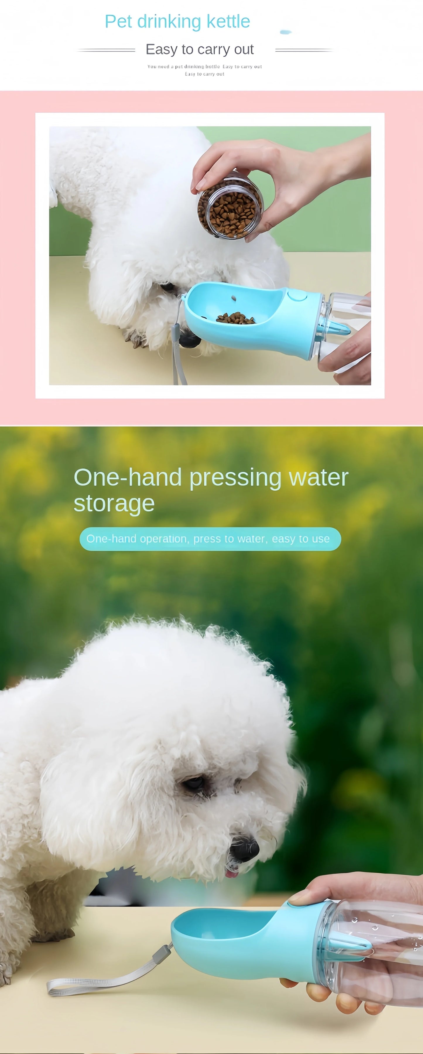 Botella portátil para agua y comida de perros y gatos