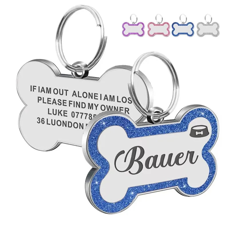 Placa de identificación personalizada para perros y gatos – Doble cara con purpurina