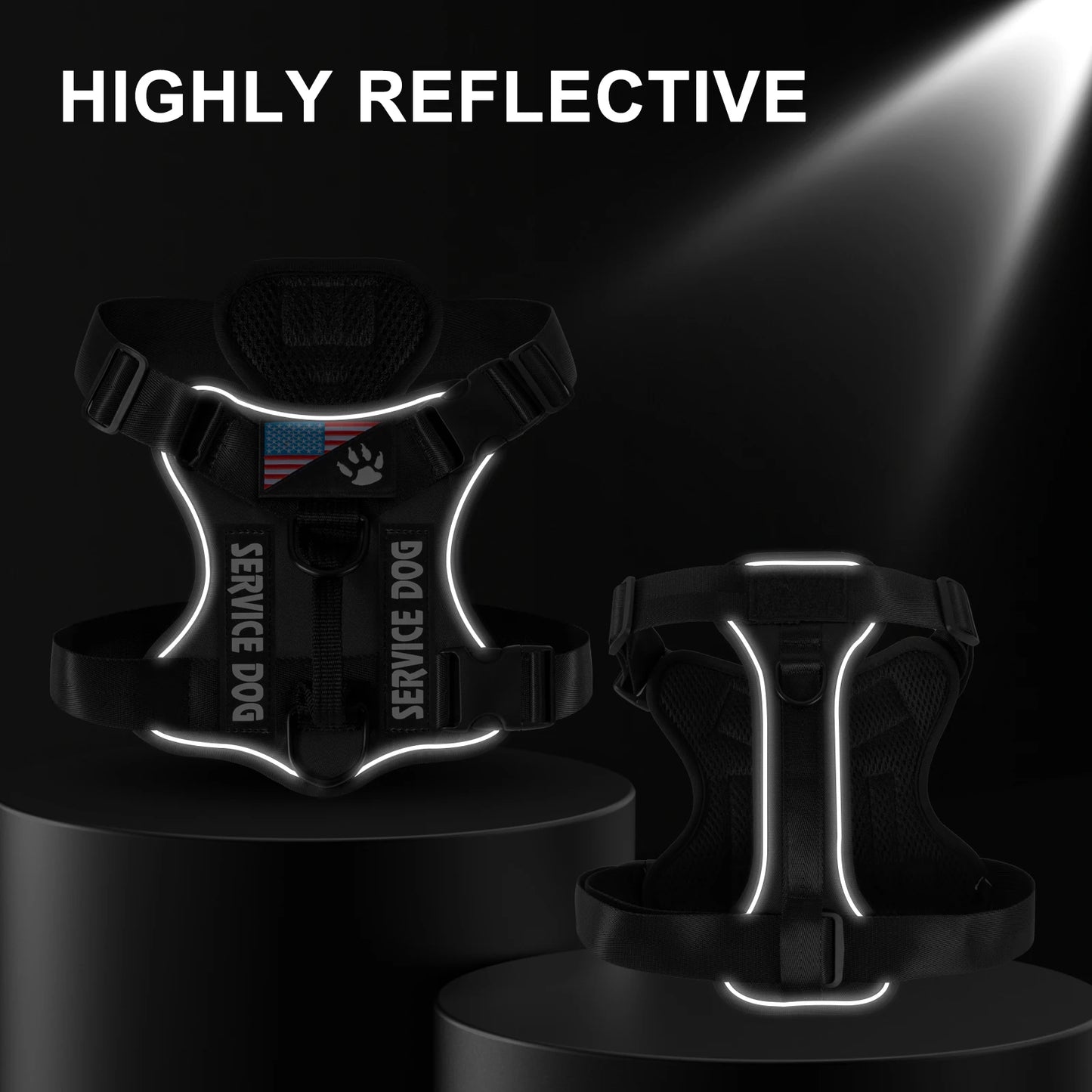 Arnés para perro de servicio con parches y reflectante