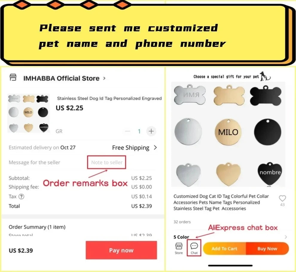 Placa de identificación personalizada para perros y gatos – Doble cara con purpurina