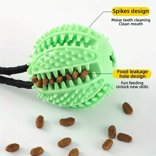 “Juguete interactivo para perros con ventosa, sonido y dispensador de premios – Pelota de caucho resistente para entrenar y jugar al tira y afloja.”