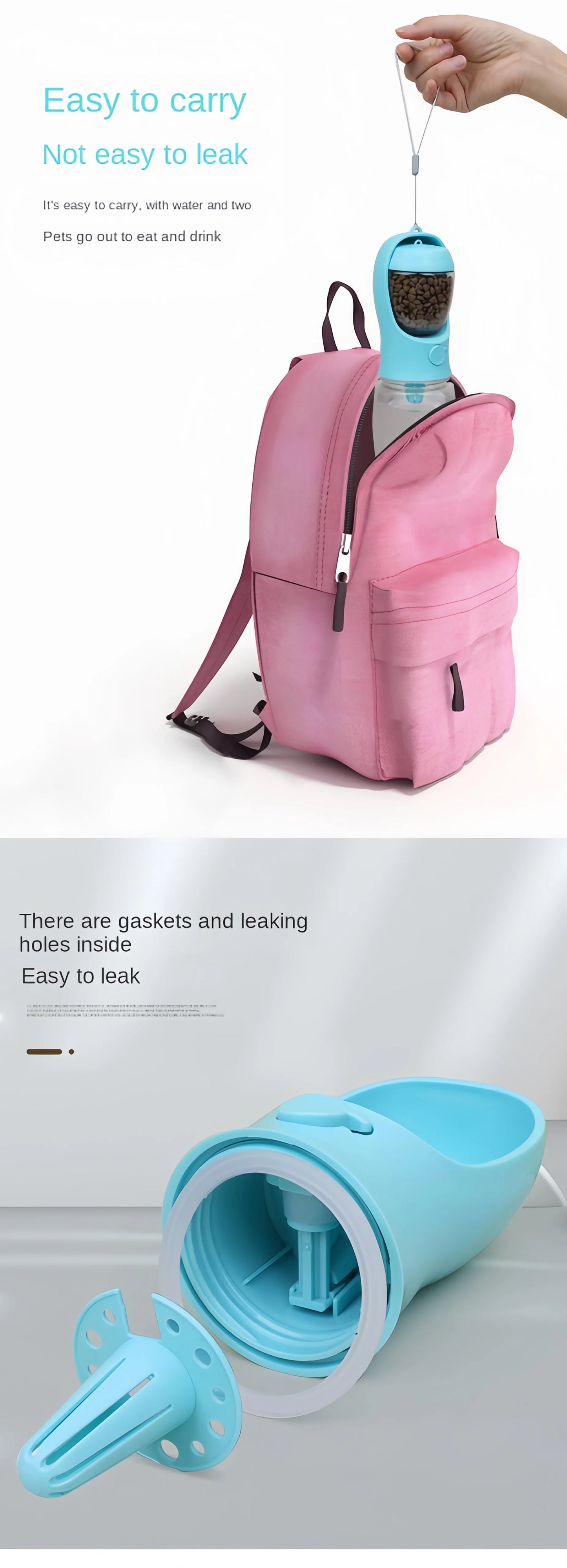 Botella portátil para agua y comida de perros y gatos