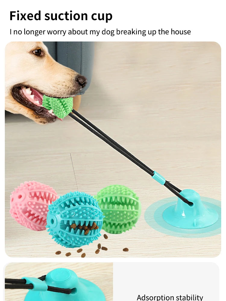 “Juguete interactivo para perros con ventosa, sonido y dispensador de premios – Pelota de caucho resistente para entrenar y jugar al tira y afloja.”