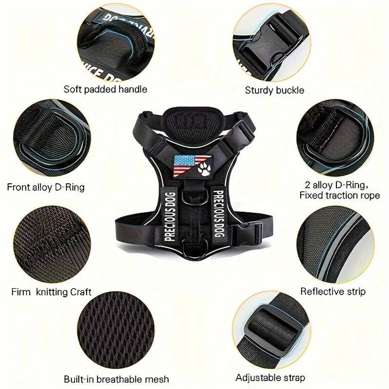 Arnés para perro de servicio con parches y reflectante