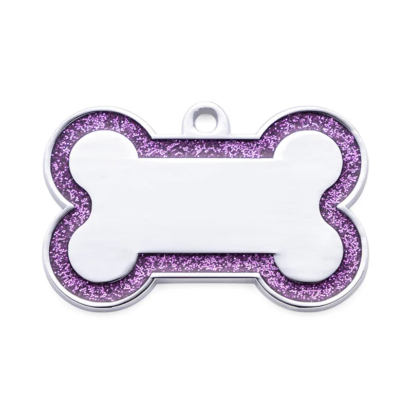 Placa de identificación personalizada para perros y gatos – Doble cara con purpurina