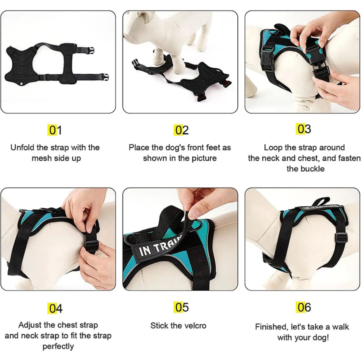 Arnés para perro de servicio con parches y reflectante